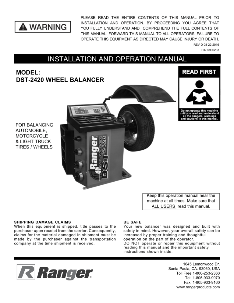 Ranger DST-2420 Product Manual Ranger DST-2420 Product Manual