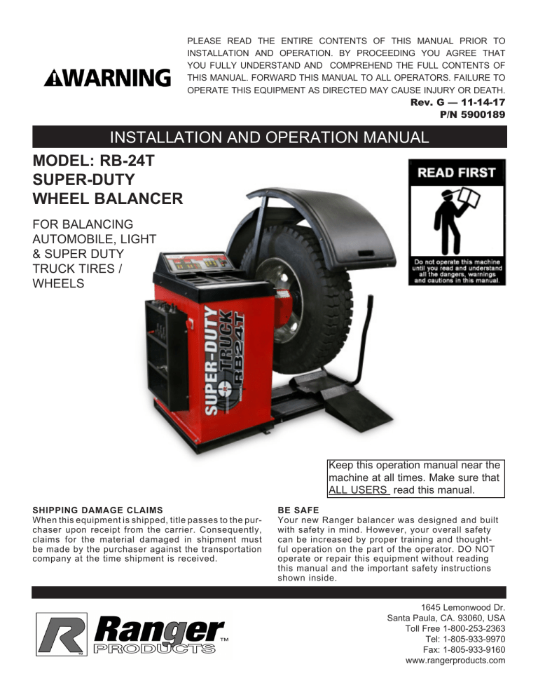 Ranger RB24T User manual Ranger RB24T User manual