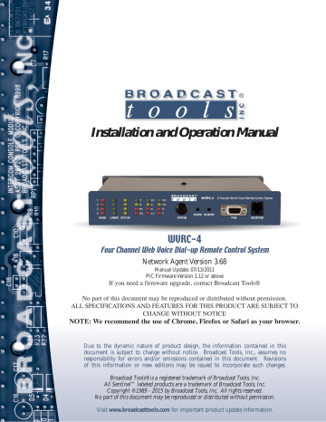 Broadcast Tools WVRC-4 4 Channel Web and Voice Remote Control System Installation and Operation Manual | Manualzz Broadcast Tools WVRC-4 4 Channel Web and Voice Remote Control System Installation and Operation Manual | Manualzz