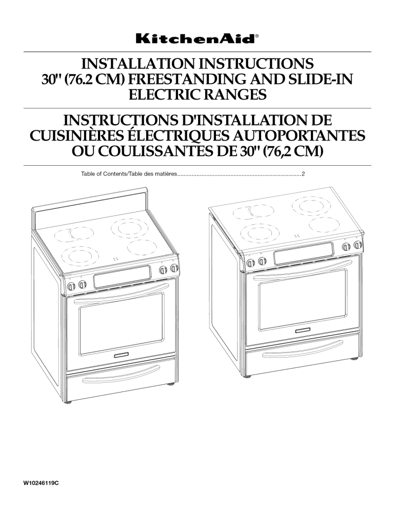 KitchenAid KERS807XSP00, KESS907SBL05, KESS907XSP00 Installation guide KitchenAid KERS807XSP00, KESS907SBL05, KESS907XSP00 Installation guide