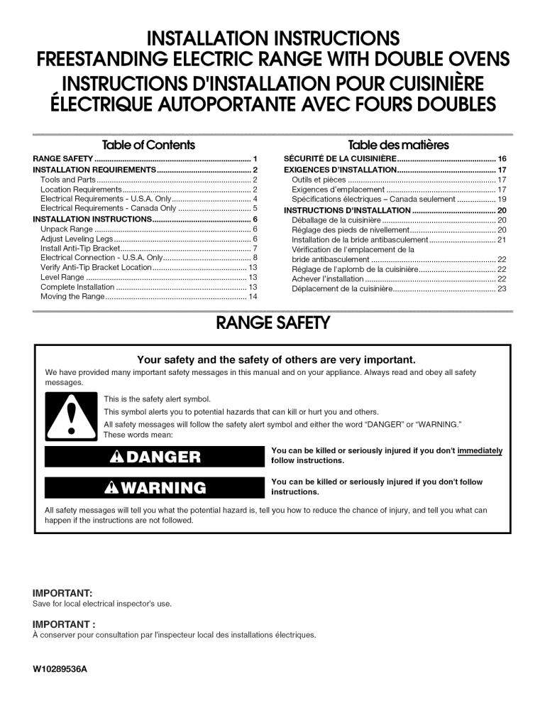 KitchenAid KERS507XSS01 Installation guide KitchenAid KERS507XSS01 Installation guide