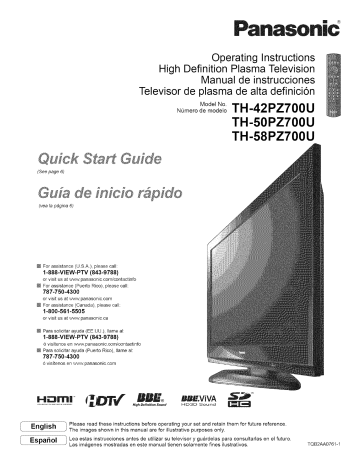 Panasonic TH-50PZ700U Owner's manual Panasonic TH-50PZ700U Owner's manual