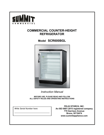 Summit SCR600BGLADA Instruction manual Summit SCR600BGLADA Instruction manual