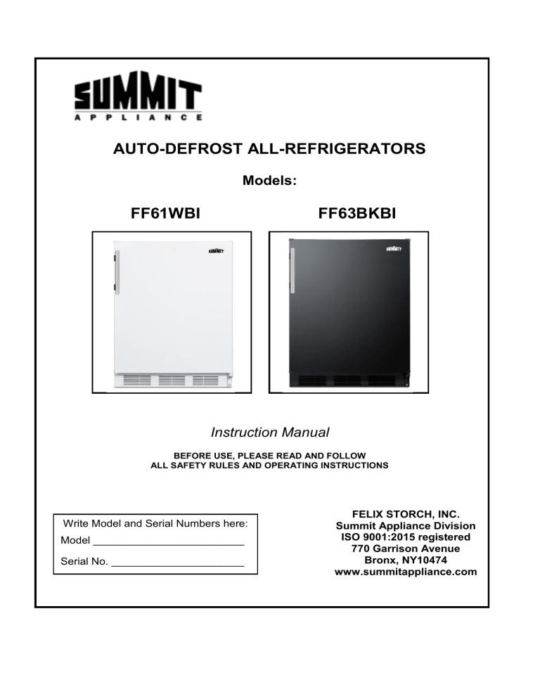 Summit FF63BKBISSHVADA User manual Summit FF63BKBISSHVADA User manual