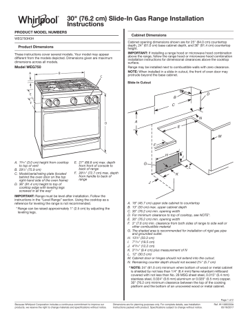 Whirlpool WEG750H0HZ 30 Inch Smart Slide-in Gas Range Installation Instructions | Manualzz Whirlpool WEG750H0HZ 30 Inch Smart Slide-in Gas Range Installation Instructions | Manualzz