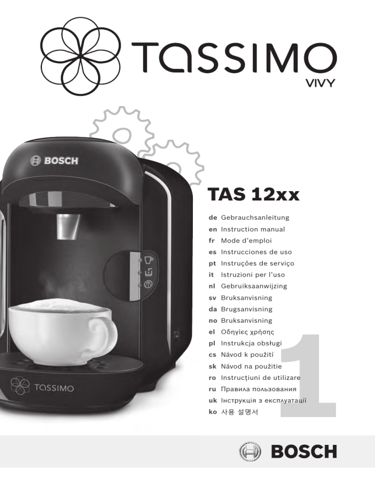 TASSIMO TAS1201EE+4 пачки User manual TASSIMO TAS1201EE+4 пачки User manual