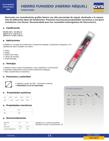 GYS 156 ELECTRODES FONTE Ø3,2 - ETUI 5Kg Datasheet GYS 156 ELECTRODES FONTE Ø3,2 - ETUI 5Kg Datasheet