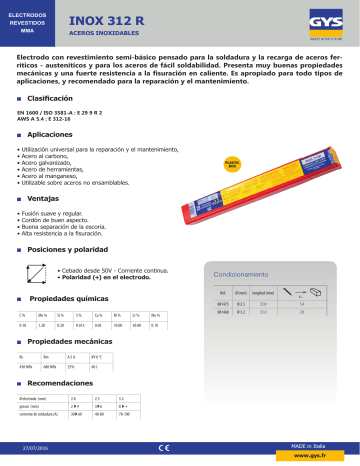 GYS 54 ELECT. MAINTENANCE/REPARATION Universelle (312R) - Ø 2.5, 28 ELECT. MAINTENANCE/REPARATION Universelle (312R) - Ø 3.2 Datasheet GYS 54 ELECT. MAINTENANCE/REPARATION Universelle (312R) - Ø 2.5, 28 ELECT. MAINTENANCE/REPARATION Universelle (312R) - Ø 3.2 Datasheet