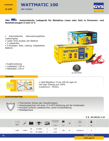 GYS WATTMATIC 100 Datasheet GYS WATTMATIC 100 Datasheet