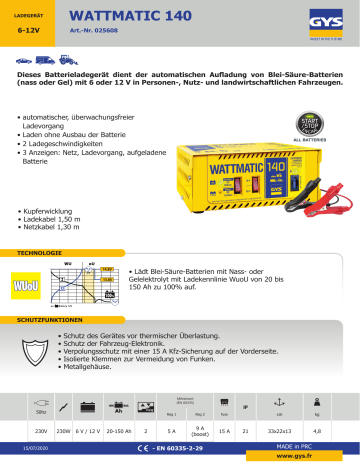 GYS Wattmatic 140 Datasheet GYS Wattmatic 140 Datasheet