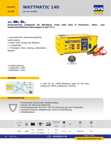 GYS Wattmatic 140 Datasheet GYS Wattmatic 140 Datasheet