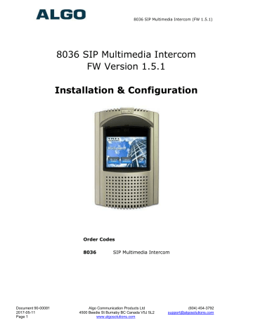 Algo 8036 User Guide | Manualzz Algo 8036 User Guide | Manualzz