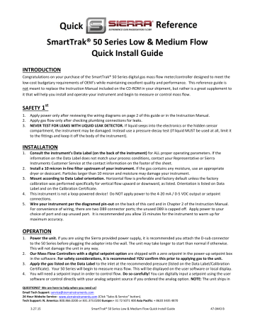 Sierra SmartTrak 50 Mass Flow Meters & Controllers Quick Installation Guide | Manualzz