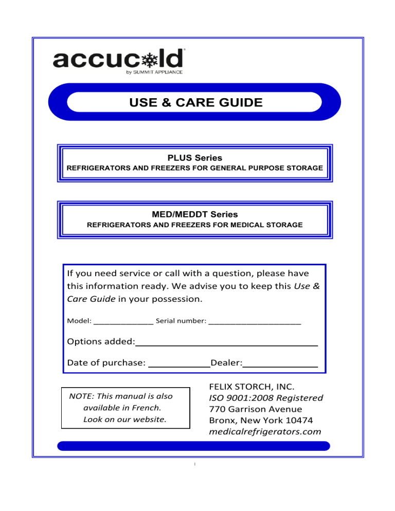 AccuCold FS30L7PLUS2 Owner's manual AccuCold FS30L7PLUS2 Owner's manual