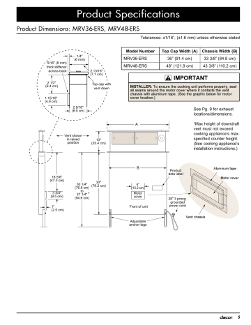 Dacor MRV48ERS Specification Dacor MRV48ERS Specification