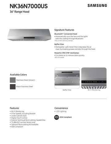 Samsung NK36N7000US 36 Inch Under Cabinet Smart Range Hood Spec Sheet | Manualzz Samsung NK36N7000US 36 Inch Under Cabinet Smart Range Hood Spec Sheet | Manualzz