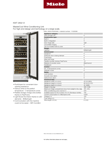 Miele 11503590 Wine Refrigerators and Beverage Center Specification Sheet | Manualzz Miele 11503590 Wine Refrigerators and Beverage Center Specification Sheet | Manualzz