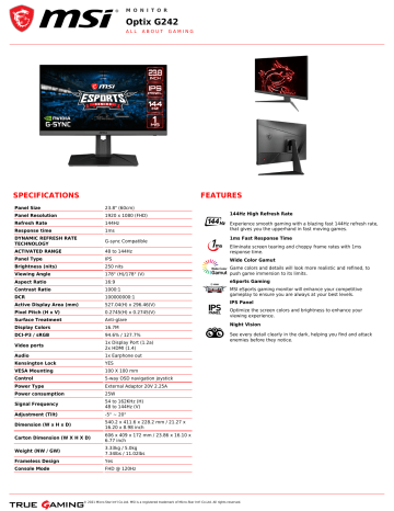 MSI OPTIXG242 Computer Monitor Specification Sheet | Manualzz MSI OPTIXG242 Computer Monitor Specification Sheet | Manualzz
