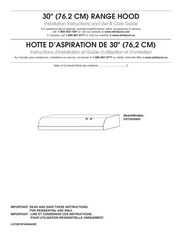 Maytag UXT2030ADW Range Hood Owner's Manual | Manualzz Maytag UXT2030ADW Range Hood Owner's Manual | Manualzz