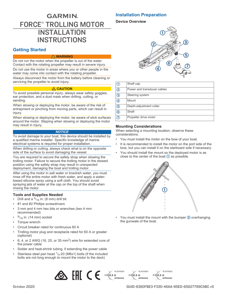Garmin Force Trolling Motor Freshwater 57, Force Trolling Motor Freshwater 50 Installation Manual Garmin Force Trolling Motor Freshwater 57, Force Trolling Motor Freshwater 50 Installation Manual