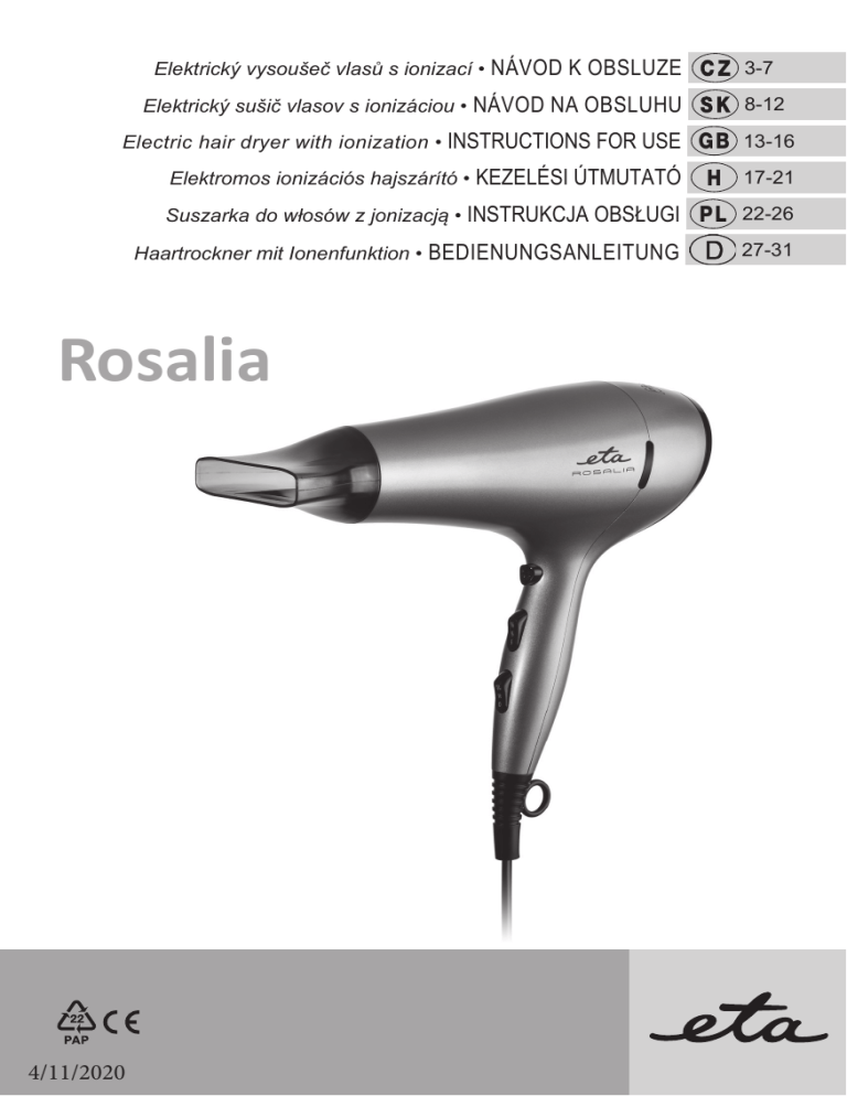 eta Rosalia 4319 90000 Instructions eta Rosalia 4319 90000 Instructions