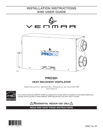 Venmar Basic Installation Kit For Air Exchanger Pro Air Exchangers