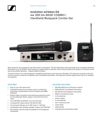 Sennheiser SK 300 G4-RC, SKM 300 G4-S, EM 300-500 G4, EW 300 G4-BASE COMBO Specification Sennheiser SK 300 G4-RC, SKM 300 G4-S, EM 300-500 G4, EW 300 G4-BASE COMBO Specification