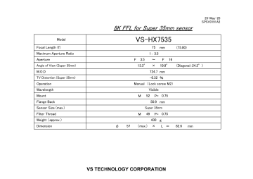Basler VST Lens VS-HX7535 F3.5 f75mm Super 35 Datasheet Basler VST Lens VS-HX7535 F3.5 f75mm Super 35 Datasheet