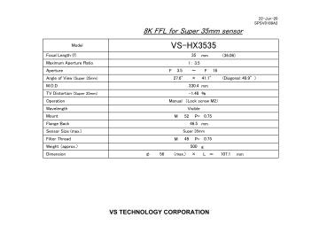 Basler VST Lens VS-HX3535 F3.5 f35mm Super 35 Datasheet Basler VST Lens VS-HX3535 F3.5 f35mm Super 35 Datasheet