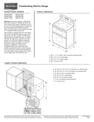 Maytag MER6875BC, MER6775BC, MER6875BA, MER6775BA, MER6765BA - Electric 30 in. Double-Oven Range, MER6741BA User manual Maytag MER6875BC, MER6775BC, MER6875BA, MER6775BA, MER6765BA - Electric 30 in. Double-Oven Range, MER6741BA User manual