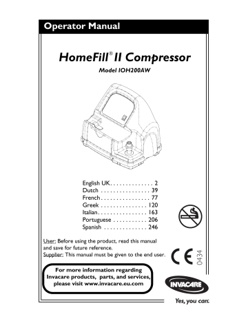 Invacare IOH200AW User manual Invacare IOH200AW User manual