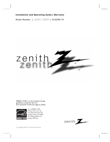 Zenith Z42P3 and, Z50P3 and Installation And Operating Manual | Manualzz Zenith Z42P3 and, Z50P3 and Installation And Operating Manual | Manualzz