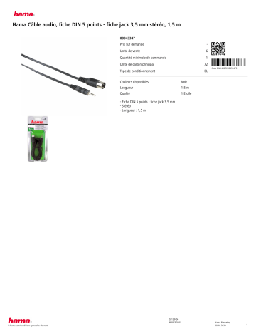 Hama audio DIN 5 points fiche jack 3.5mm Product information Hama audio DIN 5 points fiche jack 3.5mm Product information