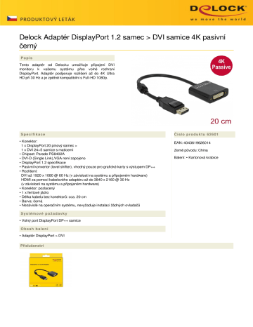 DeLOCK 62601 Adapter DisplayPort 1.2 male > DVI female 4K Passive black Dátový hárok | Manualzz DeLOCK 62601 Adapter DisplayPort 1.2 male > DVI female 4K Passive black Dátový hárok | Manualzz