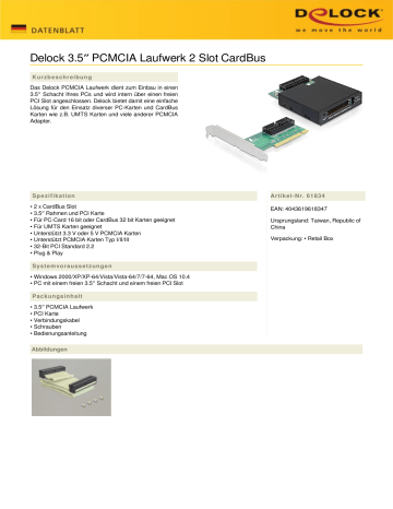 DeLOCK 61834 Datasheet DeLOCK 61834 Datasheet