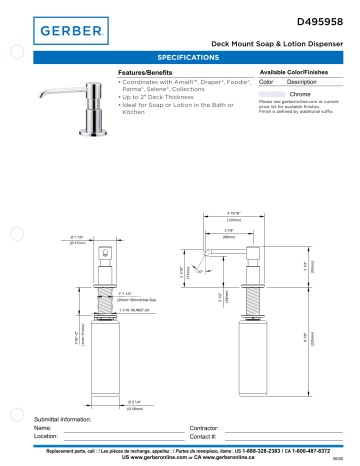 Gerber D495958SS Specification Gerber D495958SS Specification