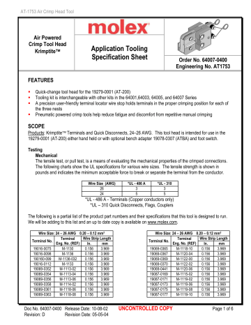 Molex Series Specification Sheet Manualzz