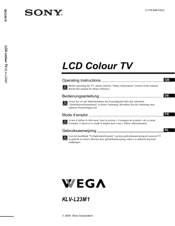 Sony KLV-L23M1 Operating instructions | Manualzz Sony KLV-L23M1 Operating instructions | Manualzz
