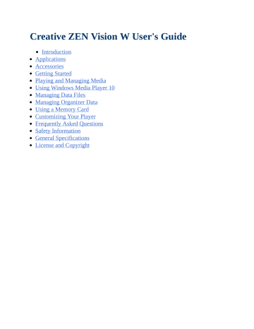 Creative ZEN Vision User Manual | Manualzz Creative ZEN Vision User Manual | Manualzz