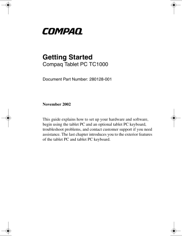 Compaq TC1000 - Tablet PC - Crusoe TM5800 1 GHz Getting Started Manual | Manualzz Compaq TC1000 - Tablet PC - Crusoe TM5800 1 GHz Getting Started Manual | Manualzz