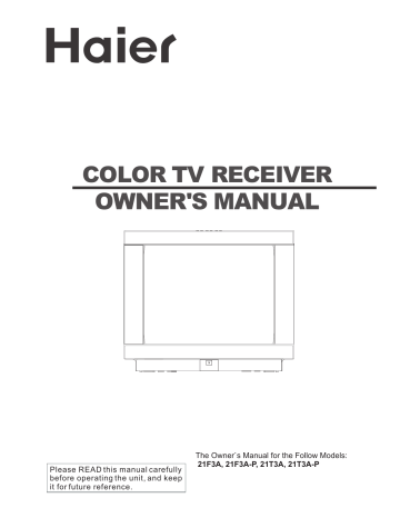 Haier 21F3A, 21F3A-P, 21T3A, 21T3A-P Owner's Manual | Manualzz Haier 21F3A, 21F3A-P, 21T3A, 21T3A-P Owner's Manual | Manualzz