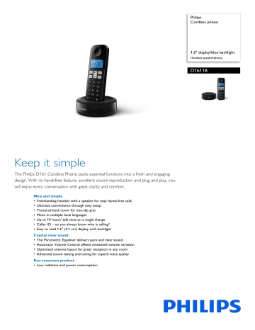 Philips D B Cordless Phone Product Datasheet Manualzz