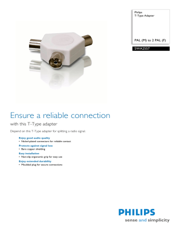 Philips SWA2557/10 T-type adapter Product Datasheet | Manualzz Philips SWA2557/10 T-type adapter Product Datasheet | Manualzz