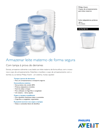 Avent SCF618/10 Avent Copos de armazenamento para leite materno Folha de dados do produto | Manualzz Avent SCF618/10 Avent Copos de armazenamento para leite materno Folha de dados do produto | Manualzz