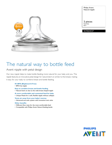 Avent SCF654/27 Avent Natural nipple Product Datasheet | Manualzz Avent SCF654/27 Avent Natural nipple Product Datasheet | Manualzz