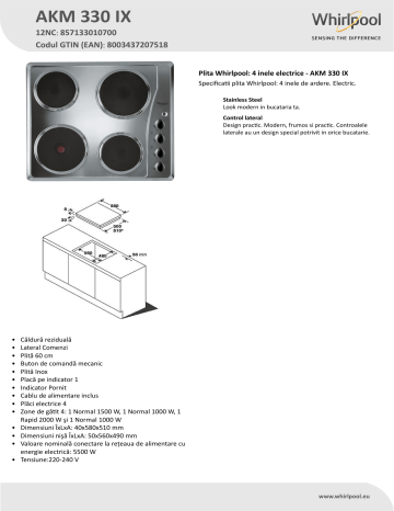 Whirlpool Akm Ix Hob Product Data Sheet Manualzz