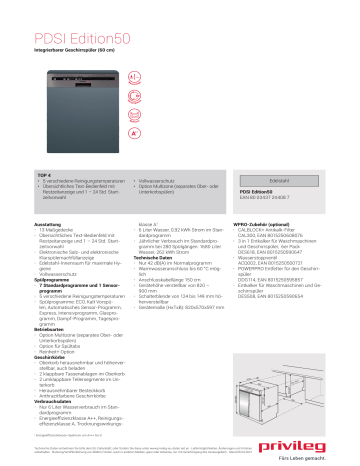 Privileg Pdsi Edition Dishwasher Product Data Sheet Manualzz