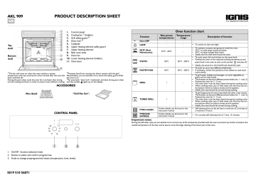 Ignis AKL 909 IX Oven Program Chart Manualzz