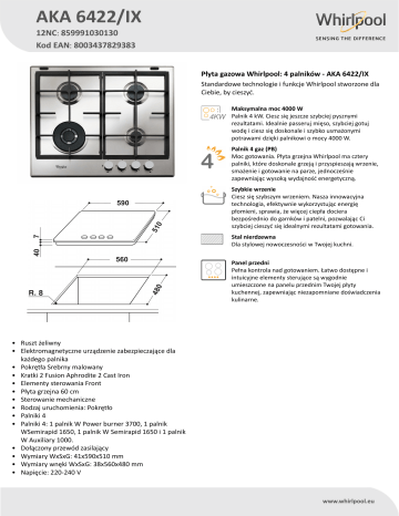 Whirlpool Aka Ix Hob Product Data Sheet Manualzz