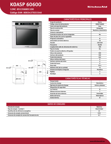 KitchenAid KOASP 60600 Oven Product Data Sheet | Manualzz KitchenAid KOASP 60600 Oven Product Data Sheet | Manualzz